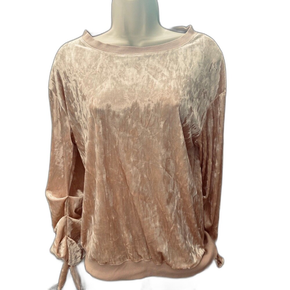 Gypsies & Moondust Peachy Beige Velvet Relaxed Fit Ruched/Gathered Sleeves Top S